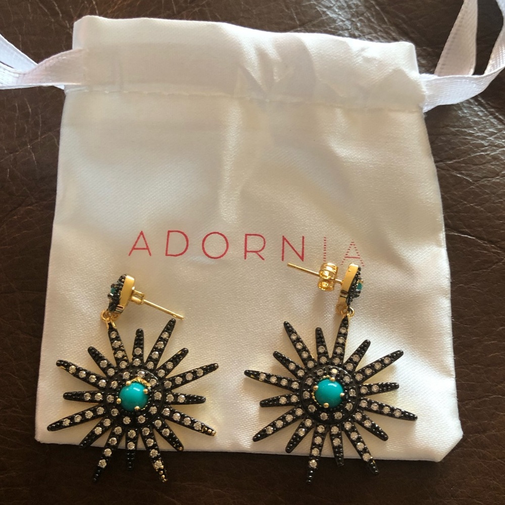 Adornia 14K Yellow Gold Plated Turquoise & Swarovski Crystal Starburst E…